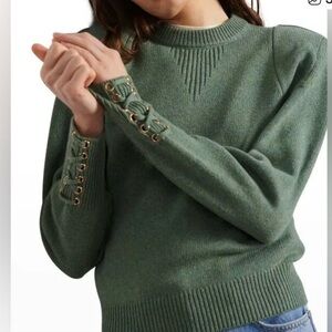 ba&sh Forest Green Sweater with Eyelet Details